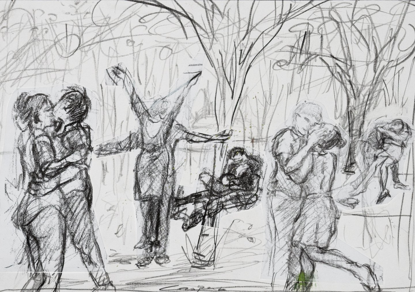 Les Amoureaux aux Fleurs Study II, Graphite, 8x12", 2024