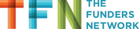 Logo for The Funders Network featuring stylized blue and green text.