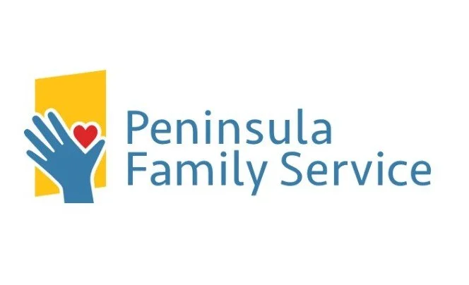 Logo for Peninsula Family Service featuring a stylized hand with a heart and the organization name.