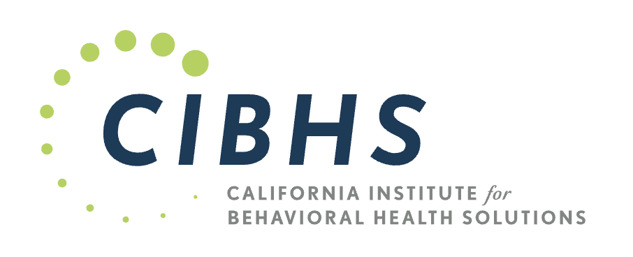 Logo of California Institute for Behavioral Health Solutions (CIBHS) featuring green dots forming a semi-circle and text in dark blue and gray.