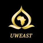 Logo with a gold flame shape containing the African continent, and the words 'UWEAST' underneath.