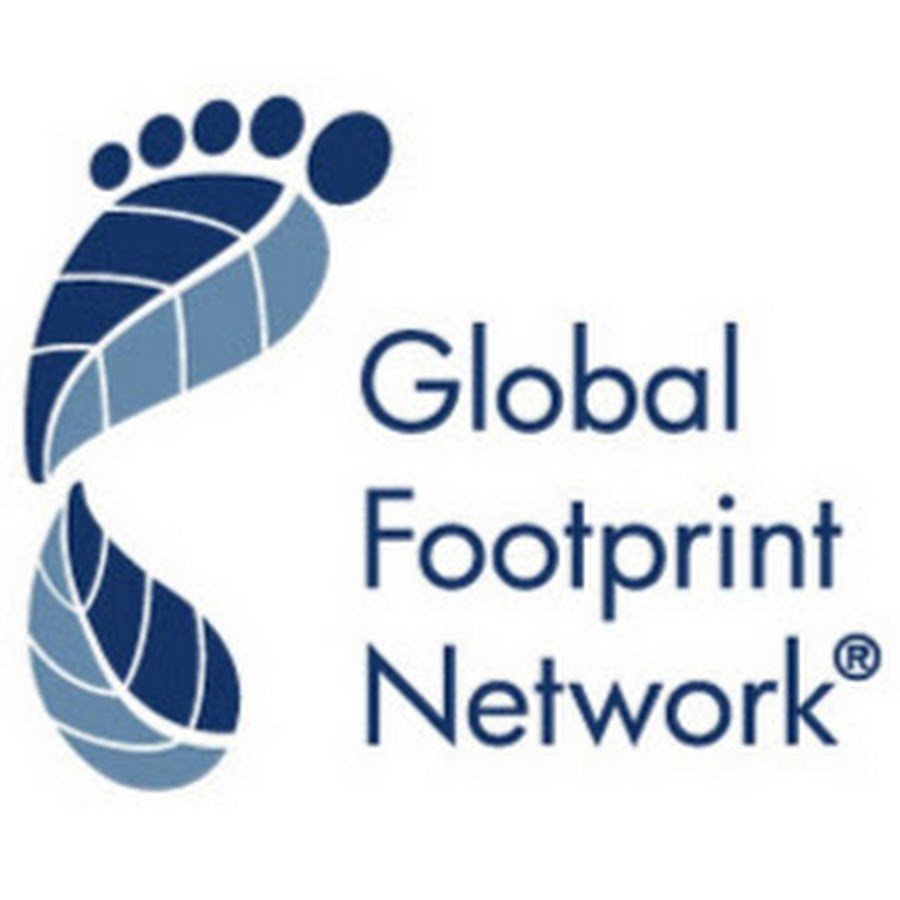Logo of Global Footprint Network featuring a stylized footprint made of blue leaf-like shapes and the text 'Global Footprint Network' in blue.