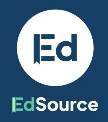 A logo with a dark blue background featuring a white circle containing the stylized letters 'Ed' in dark blue. Below the circle, the words 'EdSource' are written, with 'Ed' in light green and 'Source' in white.