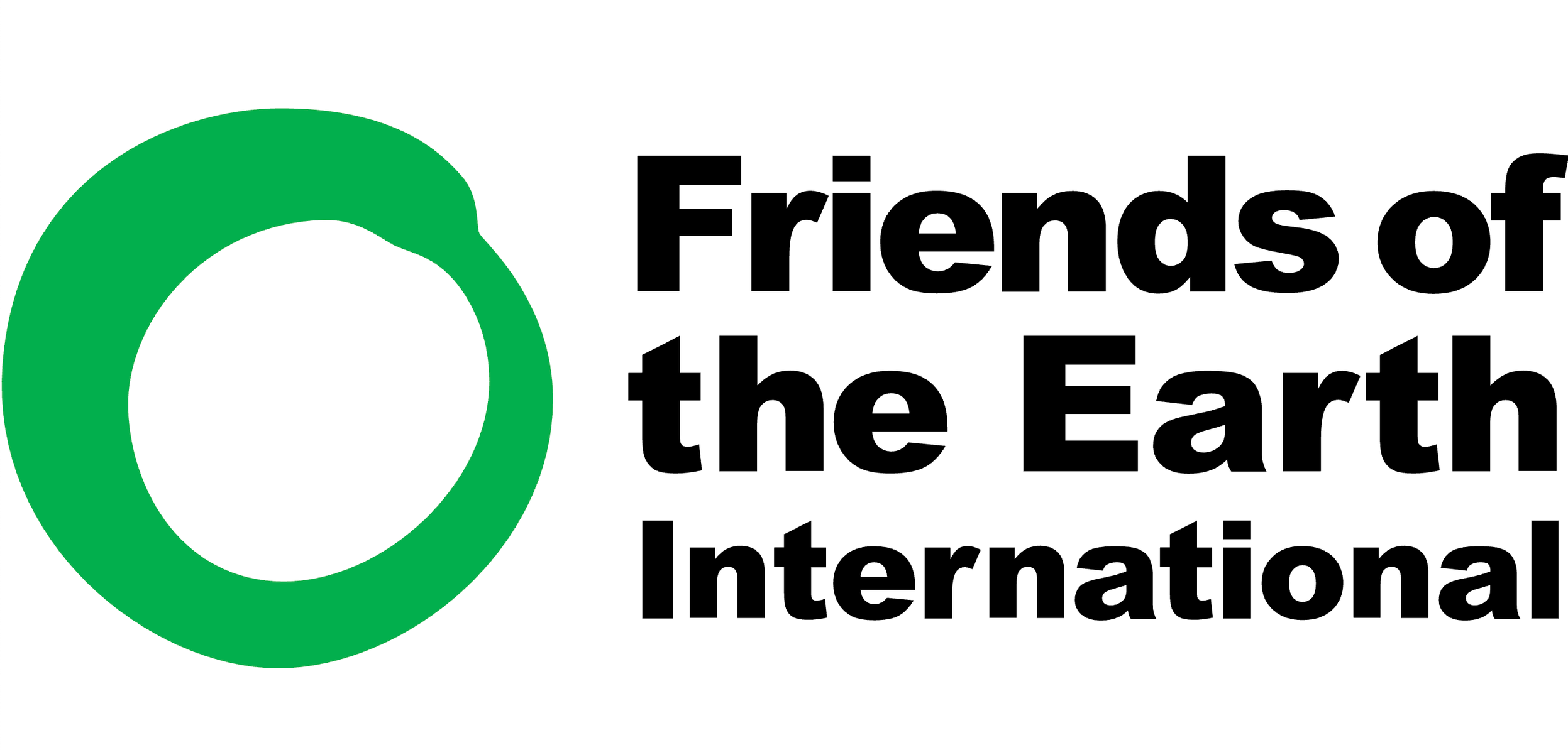 Logo for Friends of the Earth International featuring a green circular design and the organization's name.