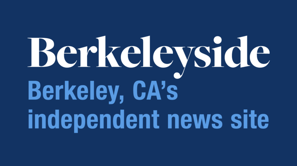 Berkleyside logo with the text "Berkleyside, Berkeley, CA's independent news site" on a blue background.