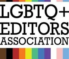 LGBTQ+ Editors Association logo (text above colorful blocks representing the pride flag)