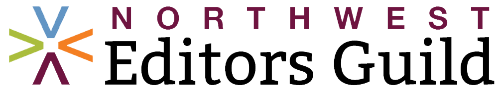 Northwest Editors Guild logo (text next to a configuration of colorful V shapes in a circle)