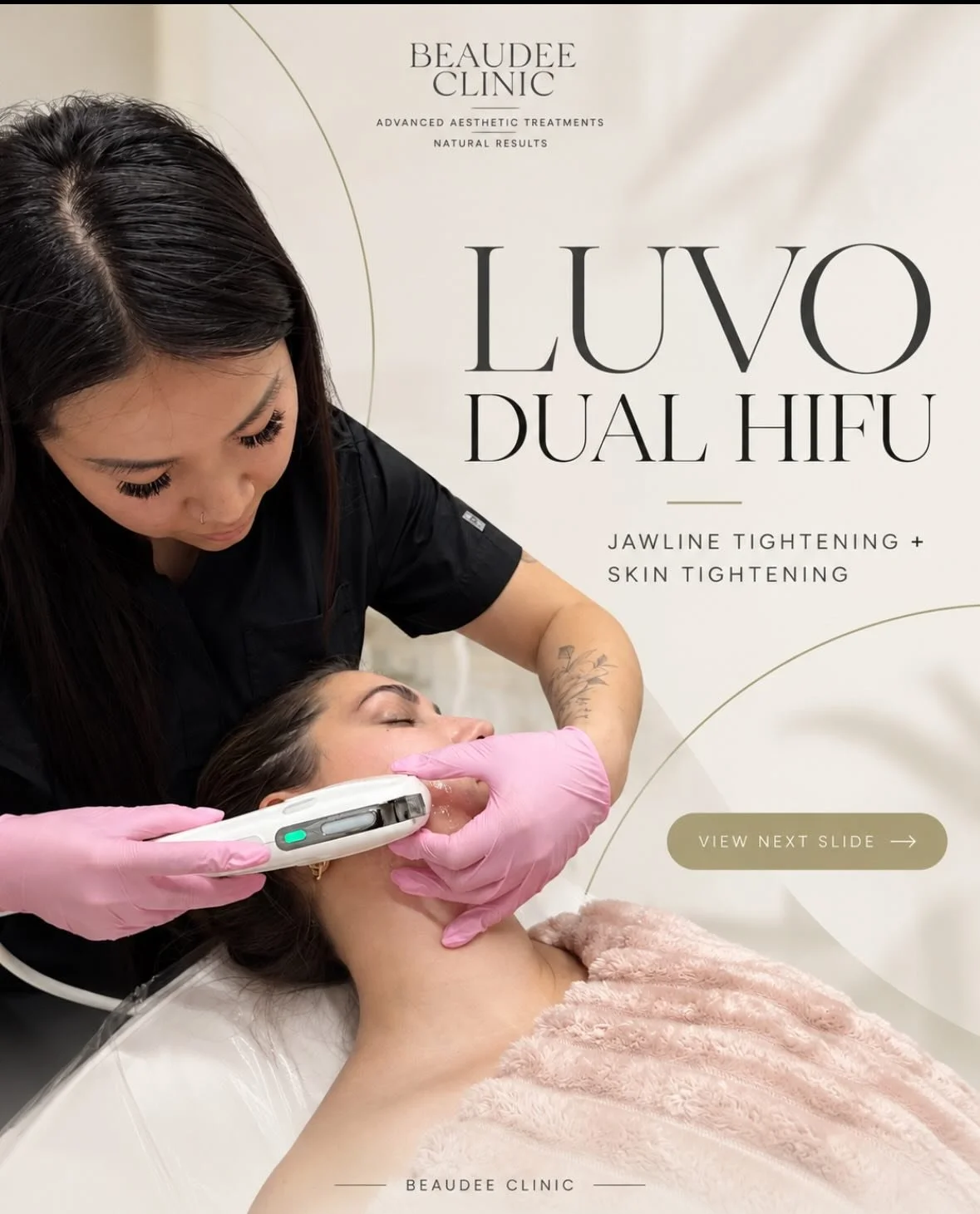 ✨ A more defined jawline, firmer skin &amp; a natural-looking lift &mdash; without surgery.
Meet LUVO DUAL HIFU, our non-surgical skin-tightening treatment designed to target deeper layers of the skin and stimulate your body&rsquo;s natural collagen 