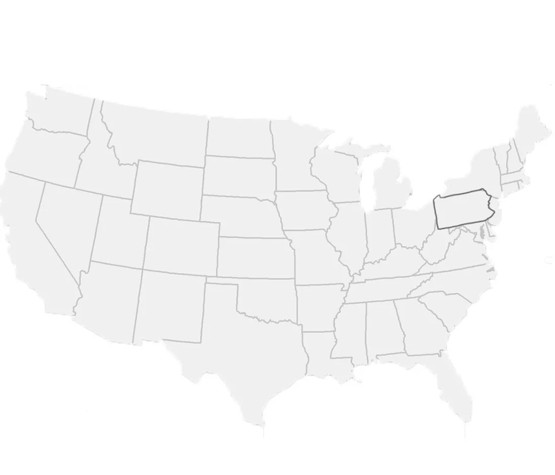 Map of the United States with one state outlined in black, located in the northeastern region.