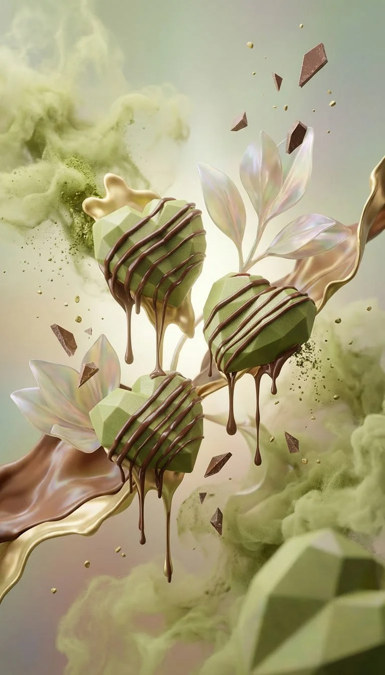 Melt My Heart – Crystal Infused Chocolate & Pistachio Bath Bomb 🍫💚