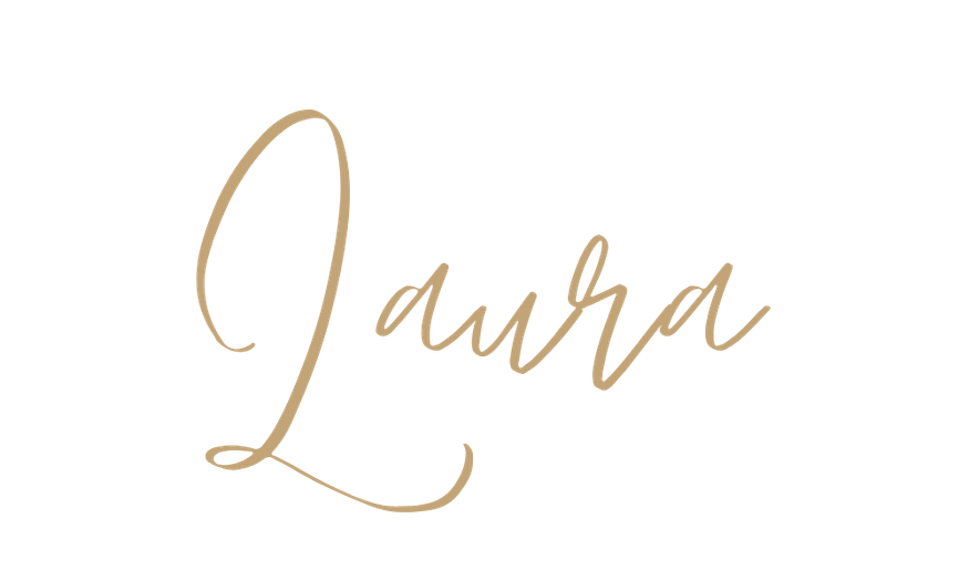 The name 'Laura' written in elegant, cursive script in a beige color on a black background.