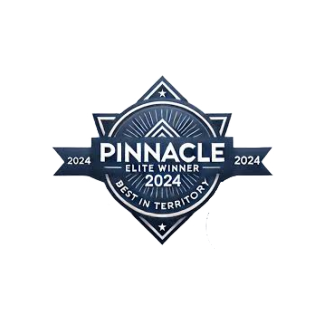 Pinnacle Elite Winner badge for 2024, with blue and white star design and the text 'Best in Territory'.