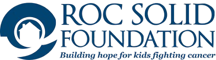 Logo of the ROC Solid Foundation with the slogan 'Building hope for kids fighting cancer'.