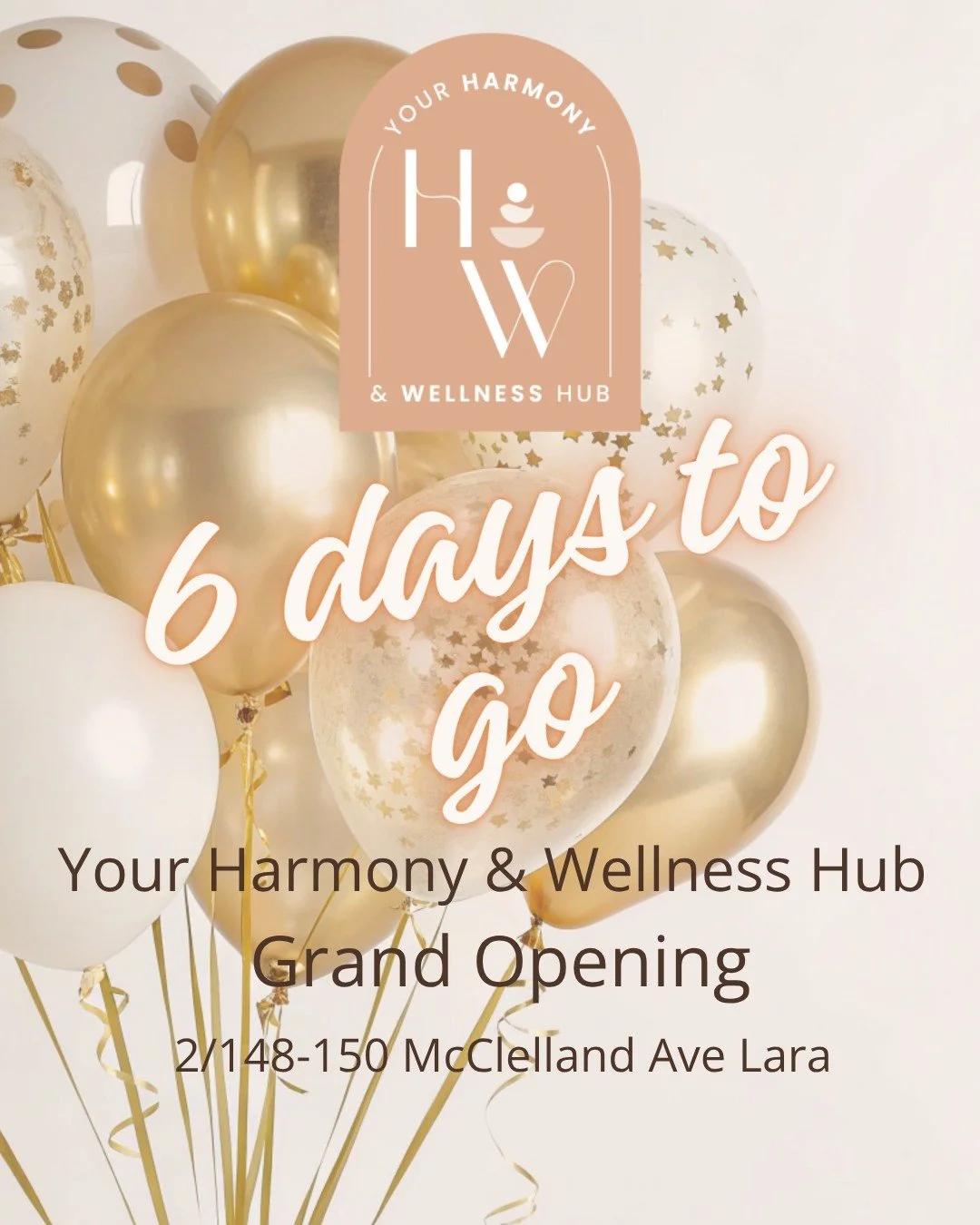 The countdown continues &mdash; just 6 days to go!
We&rsquo;re finalising the finishing touches and can&rsquo;t wait to celebrate with you next weekend.
Free classes, massages, smoothies &amp; goodie bags await!
www.yourharmonywellnesshub.com

#YourH