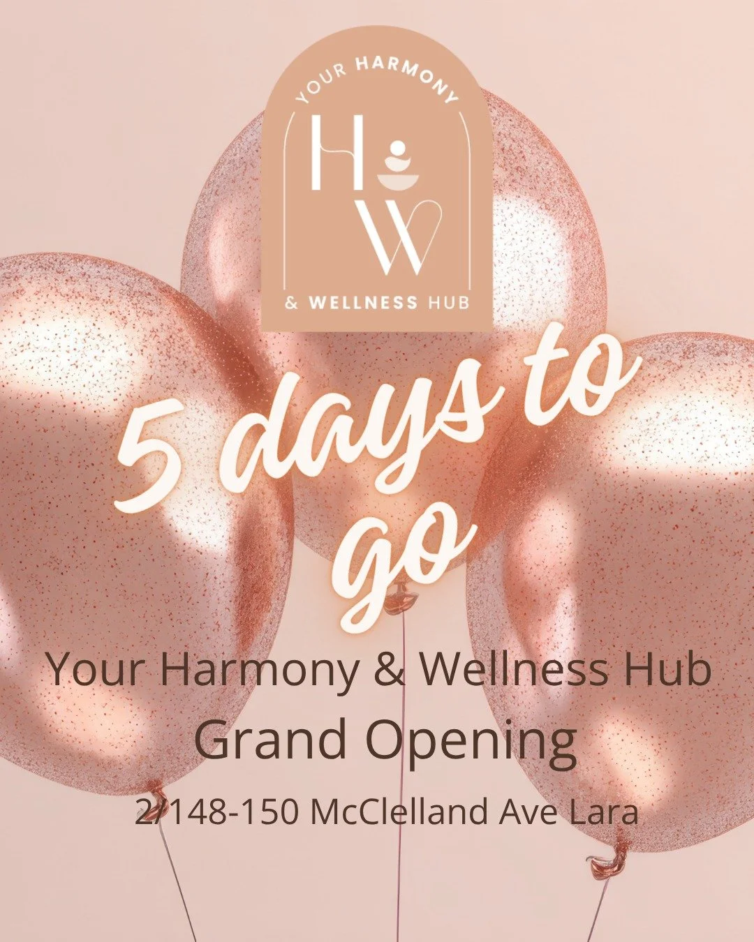 Only 5 days until our Grand Opening!
We&rsquo;re getting ready for yoga, massages, smoothies and so much more.
Pop the date in your calendar &mdash; Saturday 15th November, 9am&ndash;2pm.
www.yourharmonywellnesshub.com

#YourHarmonyWellnessHub #Welln