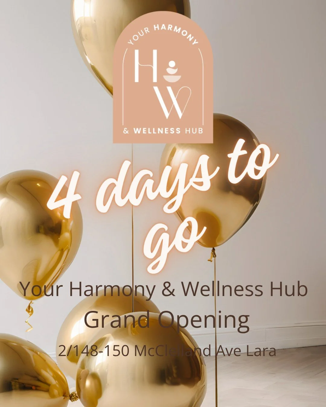 Just 4 days to go!
The Hub is coming alive and we can&rsquo;t wait for you to see it.
Join us for a celebration of community, health and happiness.
www.yourharmonywellnesshub.com

#YourHarmonyWellnessHub #GrandOpeningCountdown #WellnessCommunity
