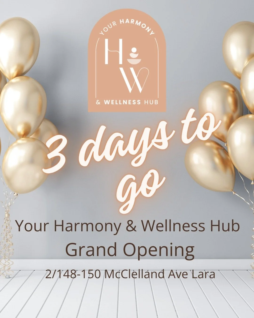 Only 3 days left!
We&rsquo;re nearly ready to welcome you to our new wellness space.
Bring a friend, grab a smoothie, and enjoy a morning of movement, mindfulness and fun.
#YourHarmonyWellnessHub #CountdownToOpening #LaraEvents