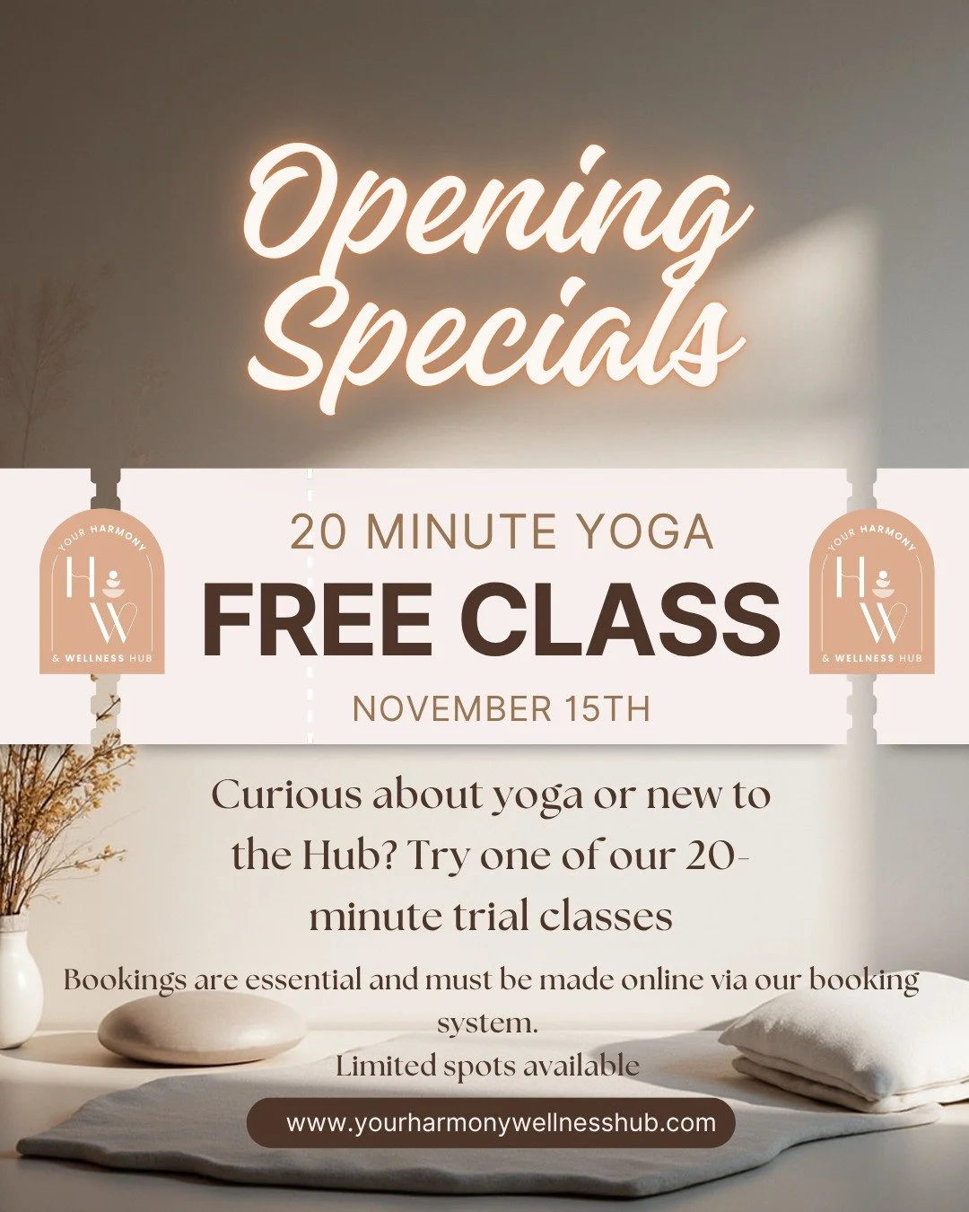 🌿✨ It&rsquo;s here! ✨🌿

After months of planning, painting, packing and dreaming &mdash; Your Harmony &amp; Wellness Hub is officially open! 🎉

Join us today from 9am&ndash;2pm for our Grand Opening Celebration:
🧘&zwj;♀️ Free Yoga Demonstrations 