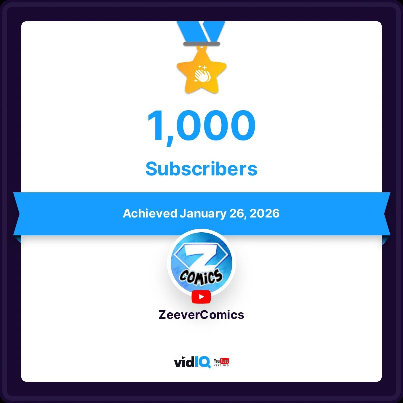 Thank you to everyone that has watched our content and subscribed!

https://vidiq.com/certificates/kHrYzDE1LW/?utm_campaign=achievementsemail&amp;utm_content=1000_subscribers&amp;utm_source=twitter&amp;utm_medium=social