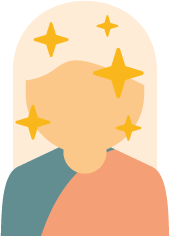 Illustration of a person with a service cover, surrounded by golden stars, representing clean or radiant skin.