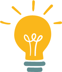 Illustration of a lit yellow light bulb with rays emanating from it.