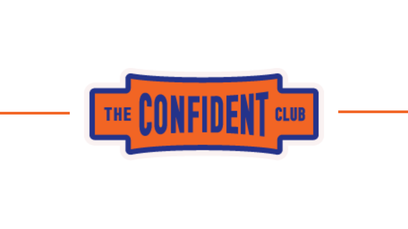 Logo of The Confident Club with orange background and blue text