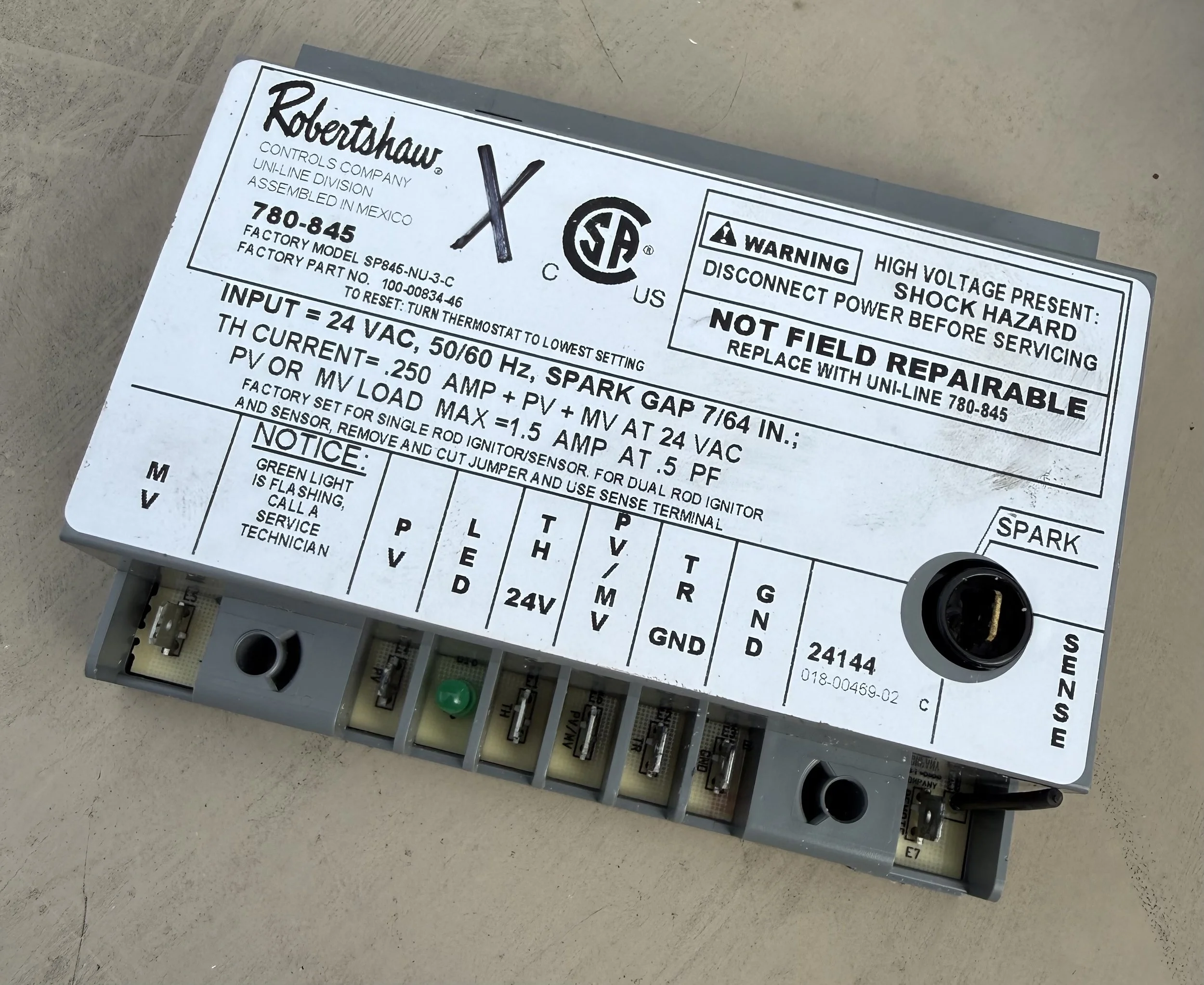 Robertshaw 780-845 Failure Rate of Spark Ignition Module 