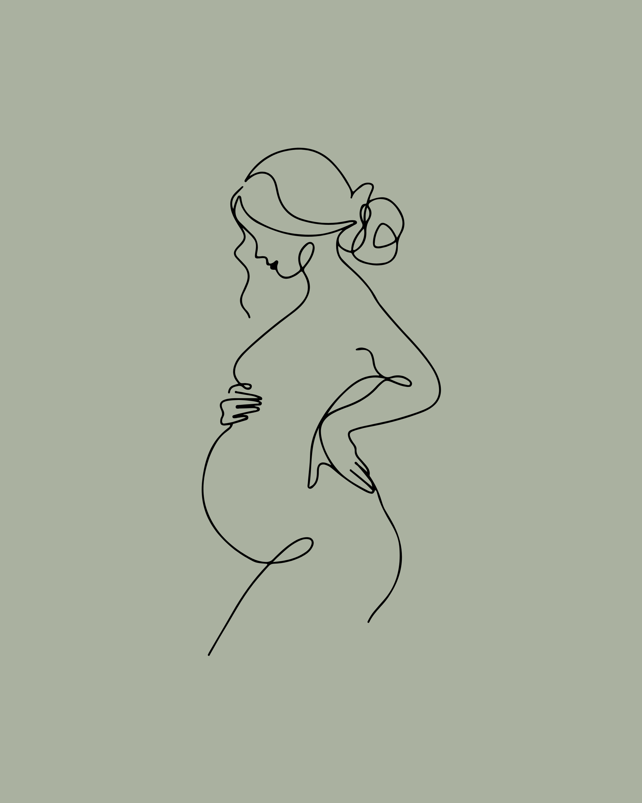 Minimalist line drawing of a pregnant woman with her hand on her belly.