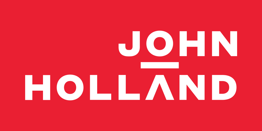 Red logo of JOHN HOLLAND,  large Australian developer. 
