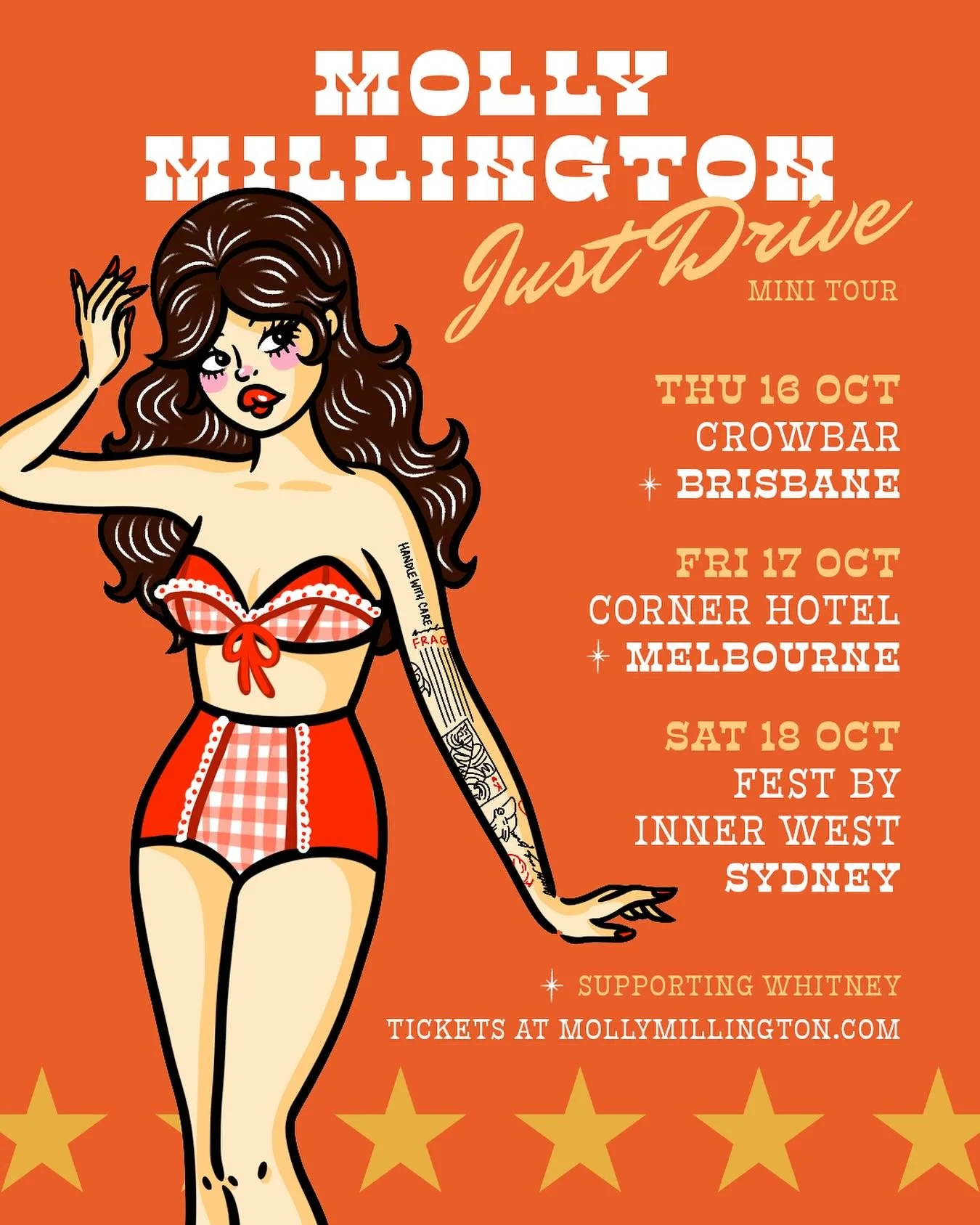 mini tour&nbsp;time babyyyy ‼️ and I&rsquo;m bringing my gorgyyy band!!
See&nbsp;u next week Brisbane + Melbourne w @whitneyband, plus Sydney on Saturdee for Fest by Inner West&nbsp;💋 

Yee haw&nbsp;⭐️ 

Tix in bio x