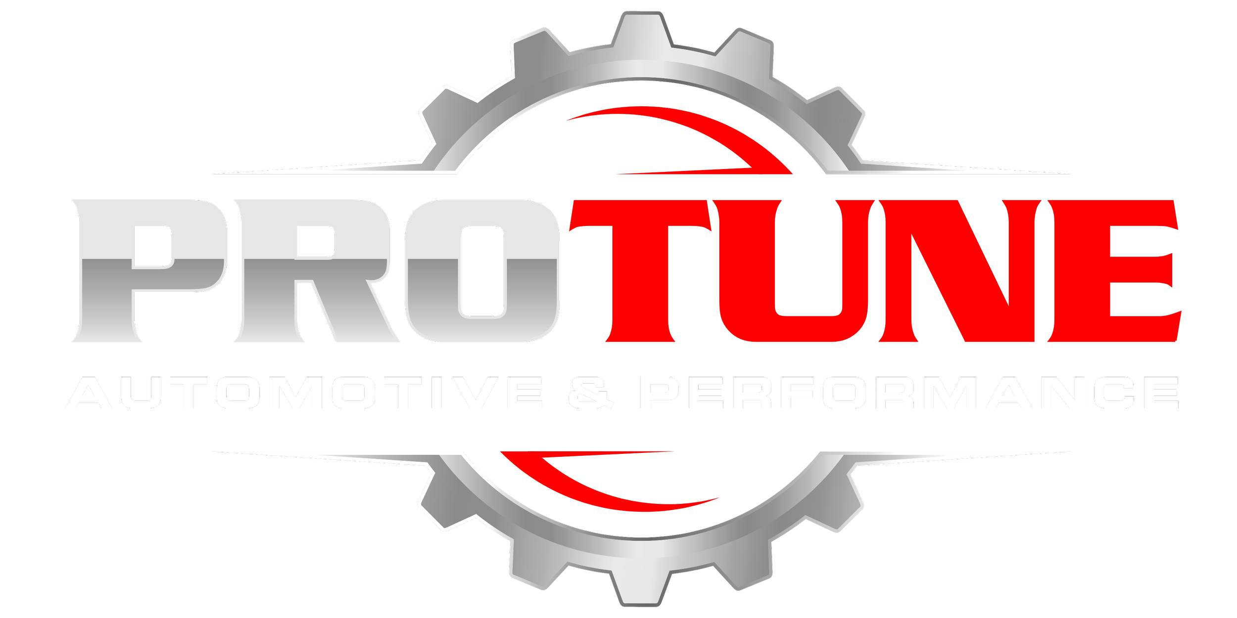 ProTune Automotive and Performance logo featuring a gear and circuit elements in black, gray, red, and white colors.