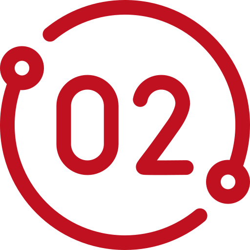 Red recycling symbol with the number 02 inside.