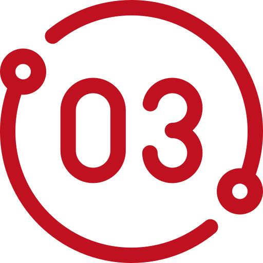 Red circular hazard symbol with the number 03 inside and a stylized arrow around it.