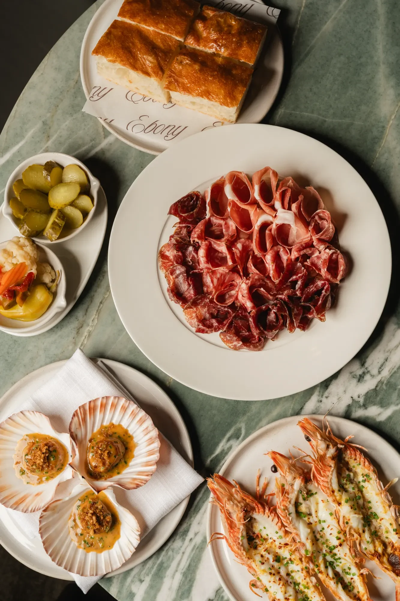 charcuterie scallops and prawns  