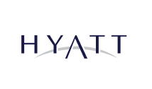 Hyatt logo with stylized text and a curved line underneath