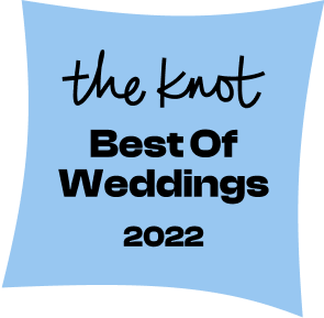 A blue banner with black and white text reading "the knot Best of Weddings 2022".
