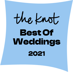 Blue banner with the text 'the knot Best Of Weddings 2021' for an wedding awards event.