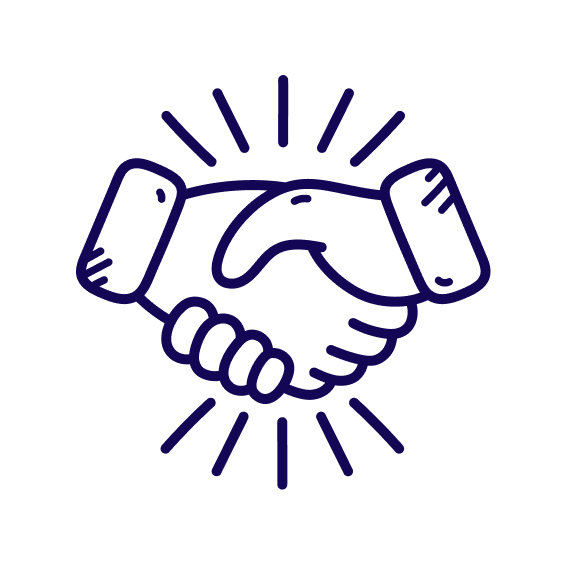 Illustration of two hands shaking with lines radiating outward, symbolizing agreement or collaboration.