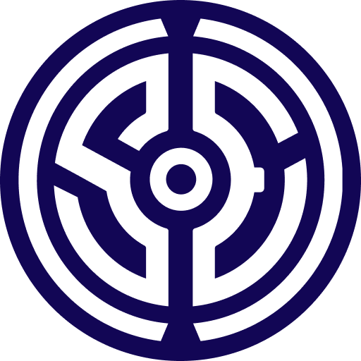 A blue and white circular maze puzzle.