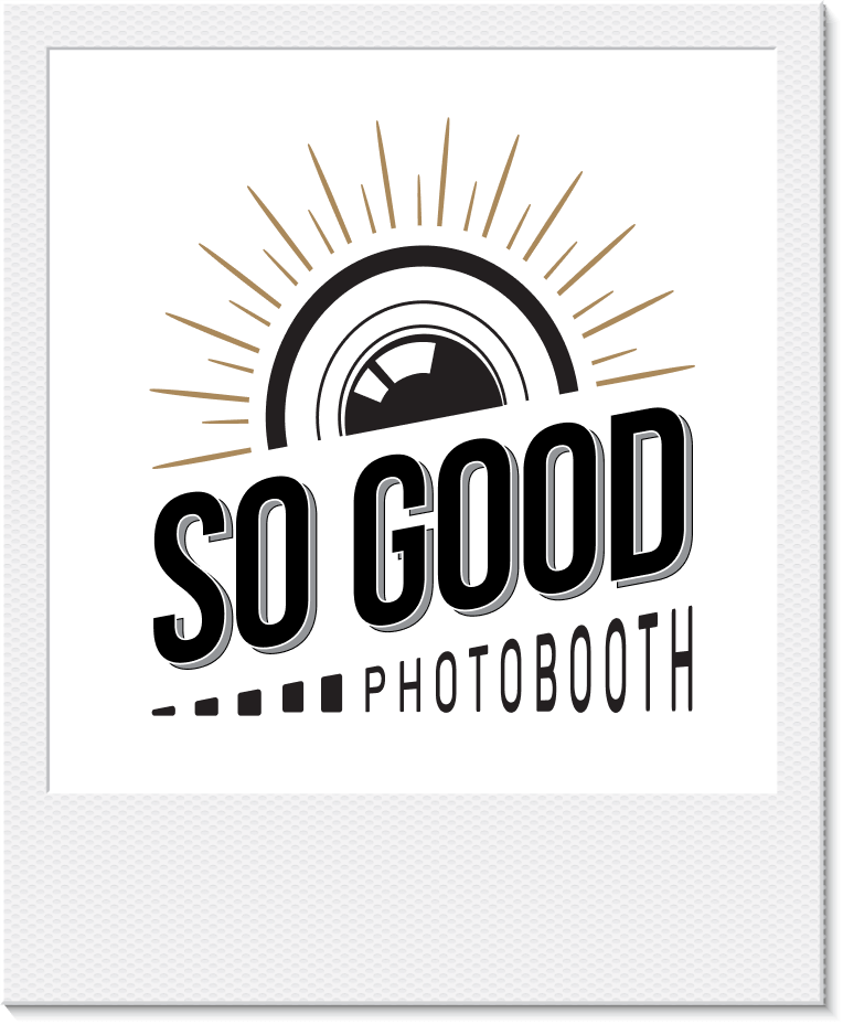 A graphic with a camera meter and rays extending outward, with the text 'SO GOOD' in bold letters and 'PHOTOBOTH' below it.