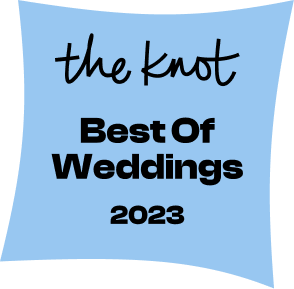 A blue banner with black and white text that reads: 'the knot Best of Weddings 2023'.