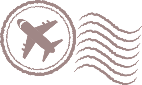 Illustration of an airplane inside a dotted circle with wavy lines representing air mail.