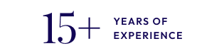 Text reading '15+ Years of Experience' in blue and purple colors