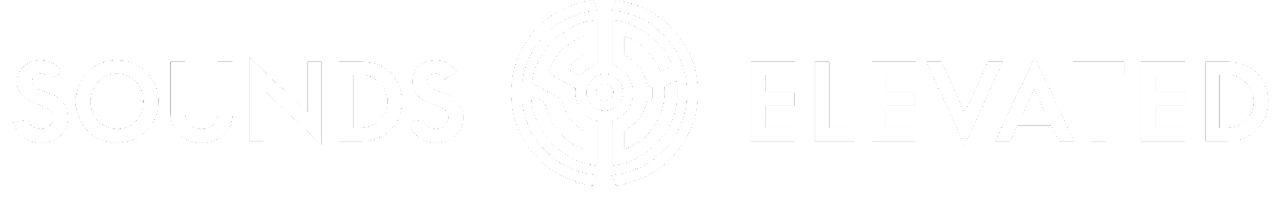 Logo with a circular maze symbol between the words "SOUNDS" and "ELEVATED" in white text on a black background.