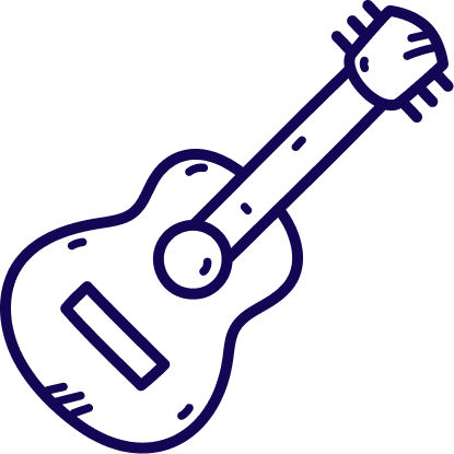 Outline of a guitar in dark blue.