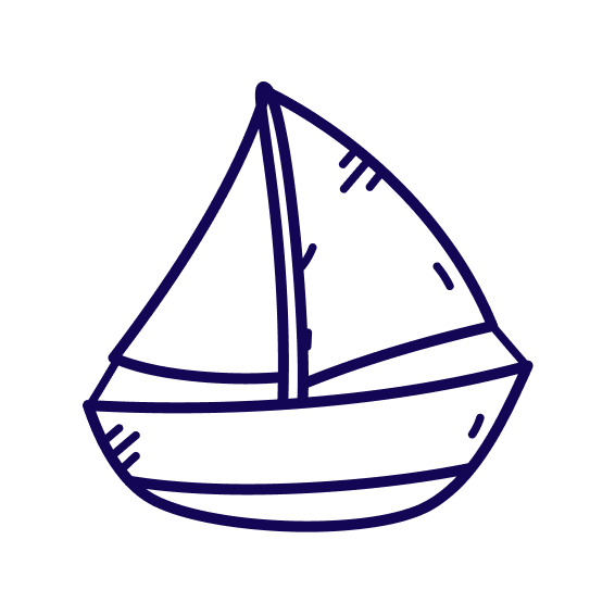 A simple line drawing of a sailboat with two sails on a black background.
