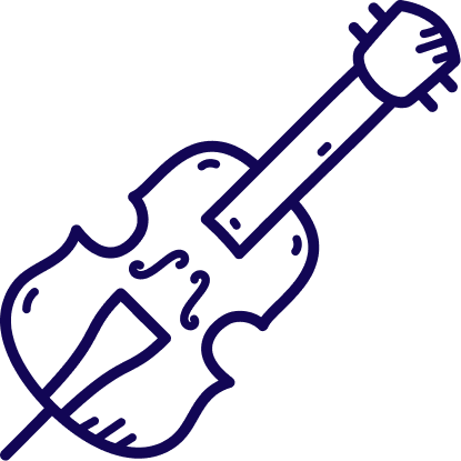 Drawing of a violin with a plug attached to its neck, suggesting electric or amplified music.