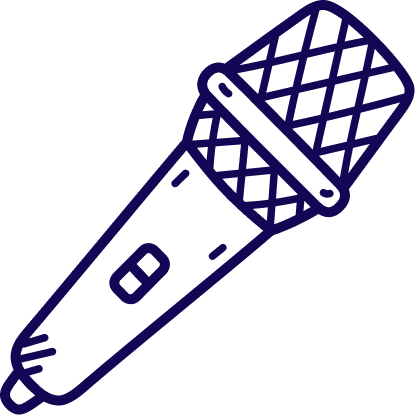 A line drawing of a handheld microphone with a mesh grille.