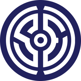 Black and white maze with circular paths and a central dot