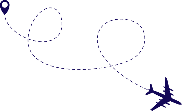 Illustration of an airplane in flight with a dashed trail behind it forming two loops.